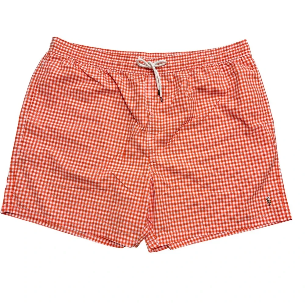 Polo Ralph Lauren NEW Mens 4XB Swim Trunks Orange Gingham Check Preppy Beach